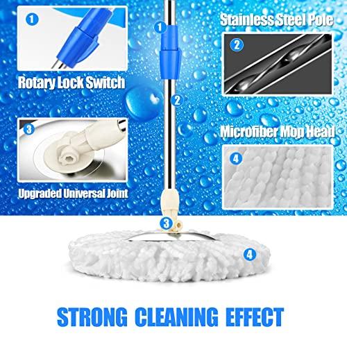 Gzdisbek Spin Mop and Bucket System | 360 Spin Mop and Bucket with Wringer Set | Mops for Floor Cleaning | 3 Microfiber Mop Replacement Head Refills | 61\" Extended Handle | Wet and Dry Use Floor Mop