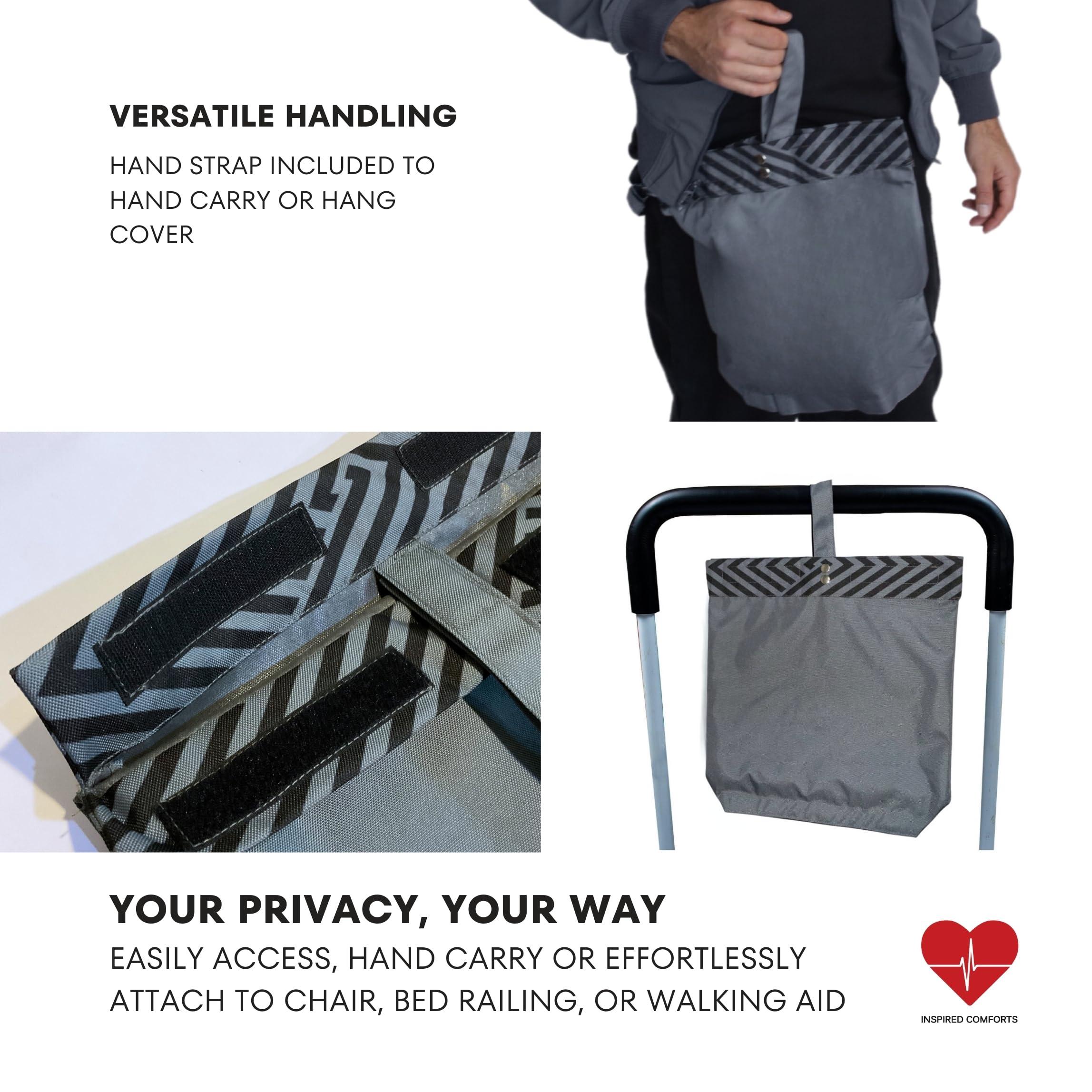 Inspired Comforts Inspired Comforts Urine Catheter Bag Cover with Snap on Pipe Cover & Hanging Strap | Easy Access | Secure & Discreet | Men & Women | 2000ml | Grey Stripe