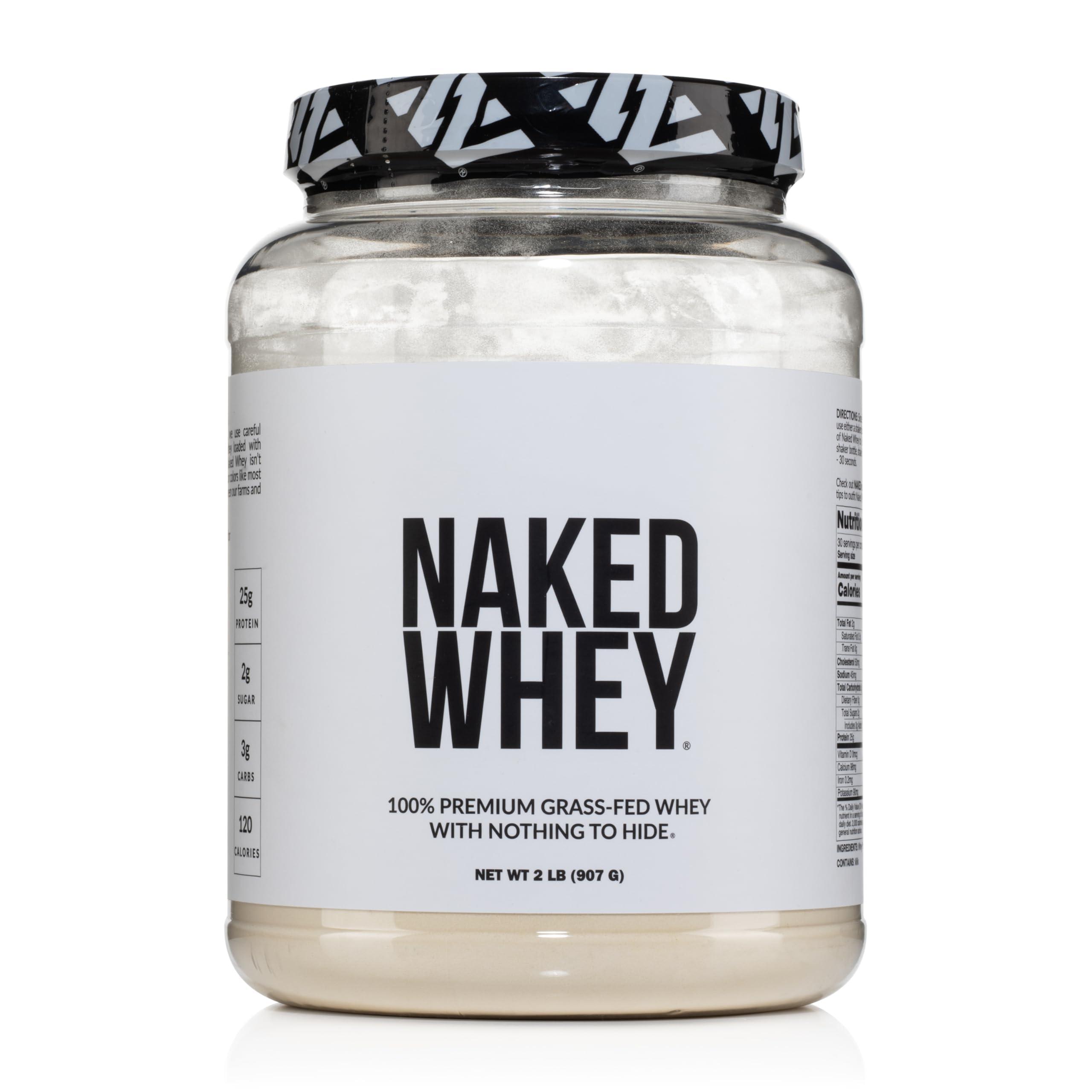 NAKED NAKED Whey 2LB 100% Grass Fed Whey Protein Powder - Only 1 Ingredient, Unflavored Whey Protein, Undenatured, Gluten Free, Soy Free, No GMOs, No Preservatives