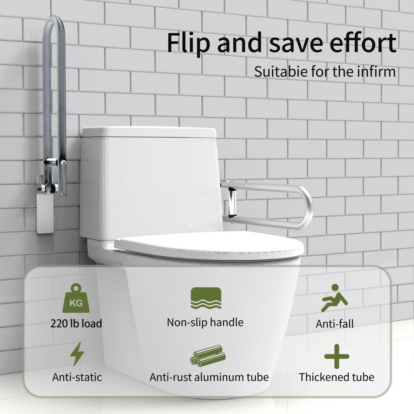 DITOSH 28 Inch Toilet Grab Bar Flip Up Aluminum Handicap Rails Grab Bars Load Capacity of 100 kg/220 lbs Toilet Rail Bathroom U Shaped and Wall Mount Safety for Pregnant Injured Patients 28 in Silver