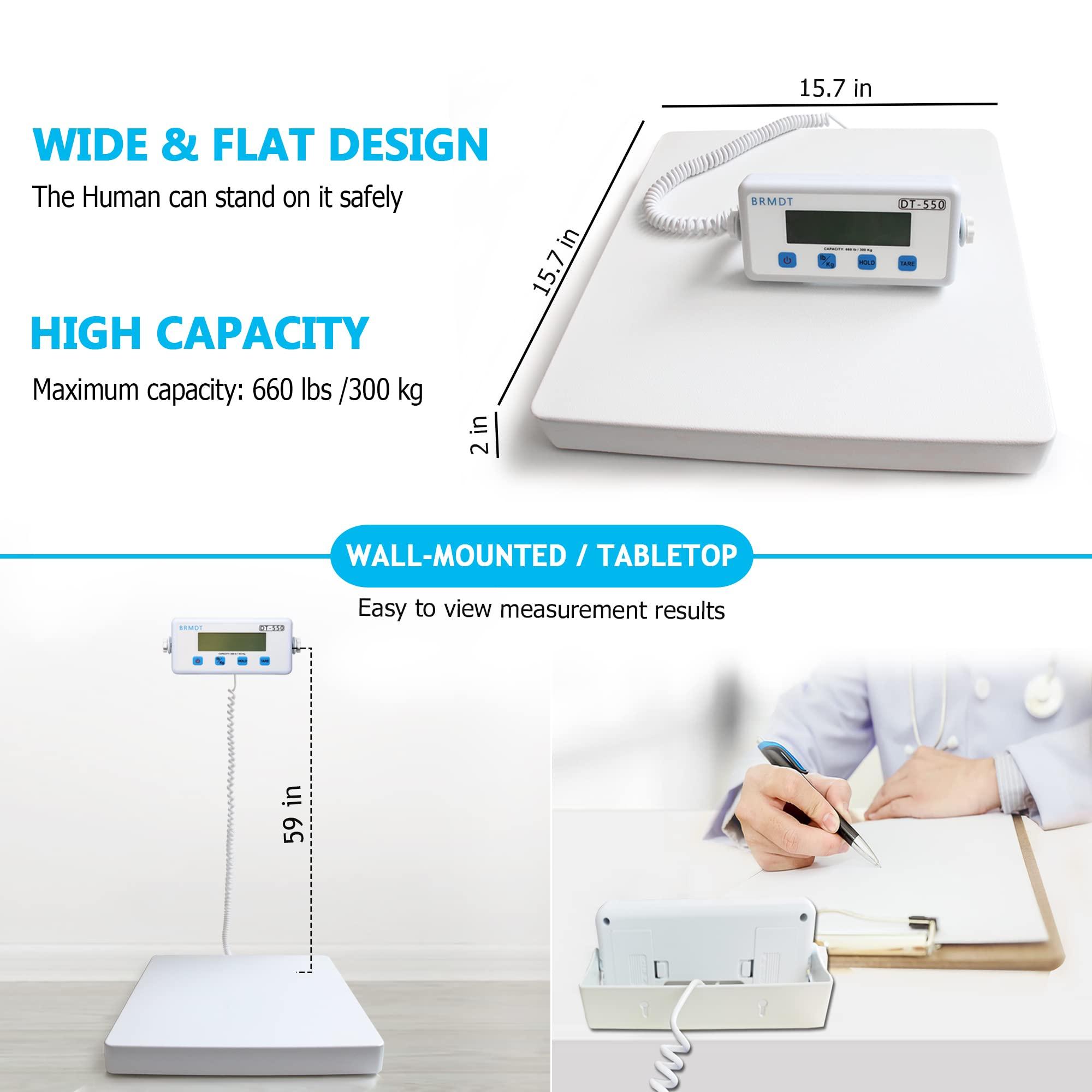 BRMDT BRMDT Digital Scales for Body Weight Heavy Duty for Hospital & Physician Use, Large Digital Display and Base with The Ability to Weigh Up to 660lbs/300kg (White, DT-550)