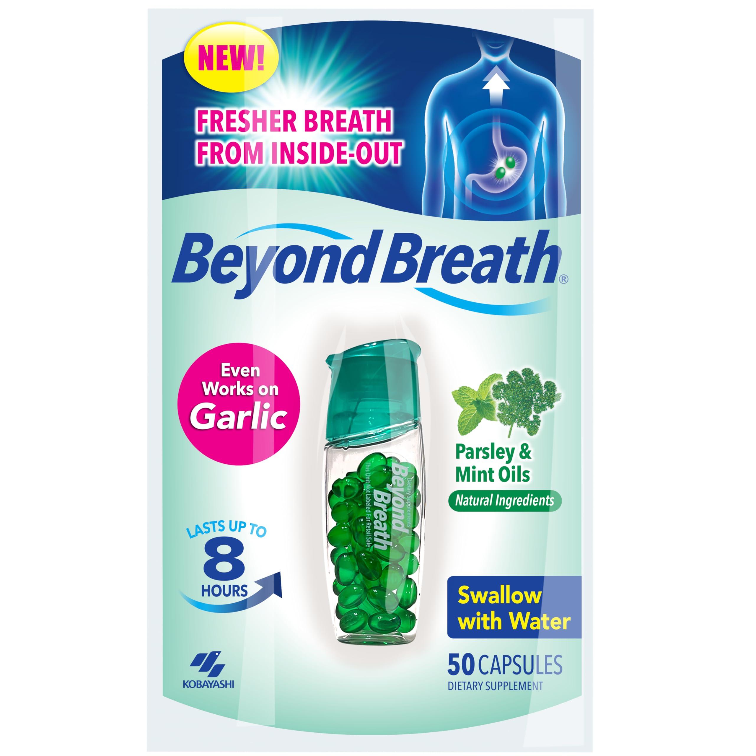BEYOND BREATH Beyond Breath Breath Freshening Capsules, Fresher Breath From Inside-Out, Even Works On Bad Breath From Garlic, Lasts Up To 8 Hours, 50 Capsules