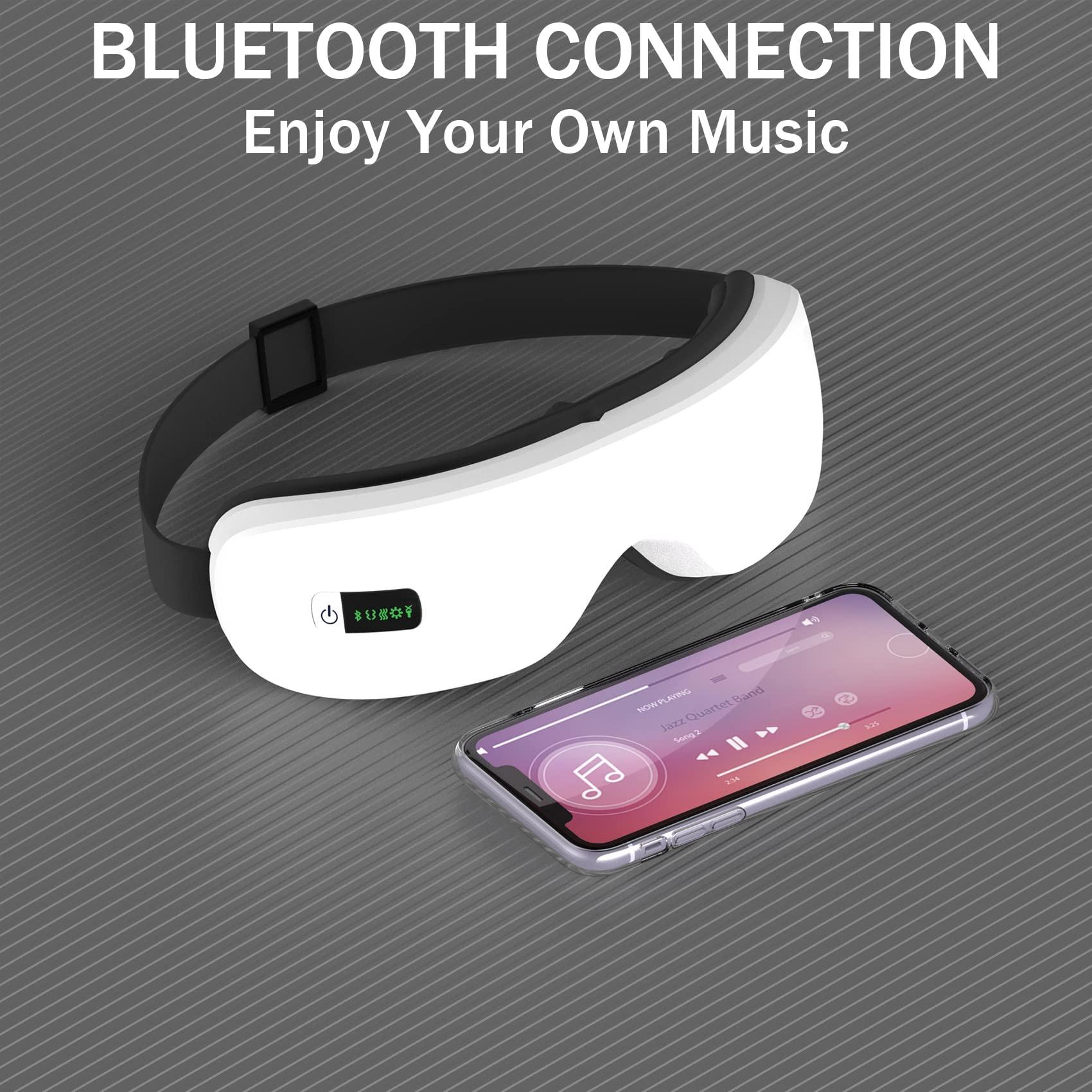 Viallct Eye Massager with Heat, Heated Eye Mask for Dry Eyes, Bluetooth Music Rechargeable Eye Care Massager Device for Eye Relaxation, Relieve Eye Strain Dry Eyes, Improve Sleep, White