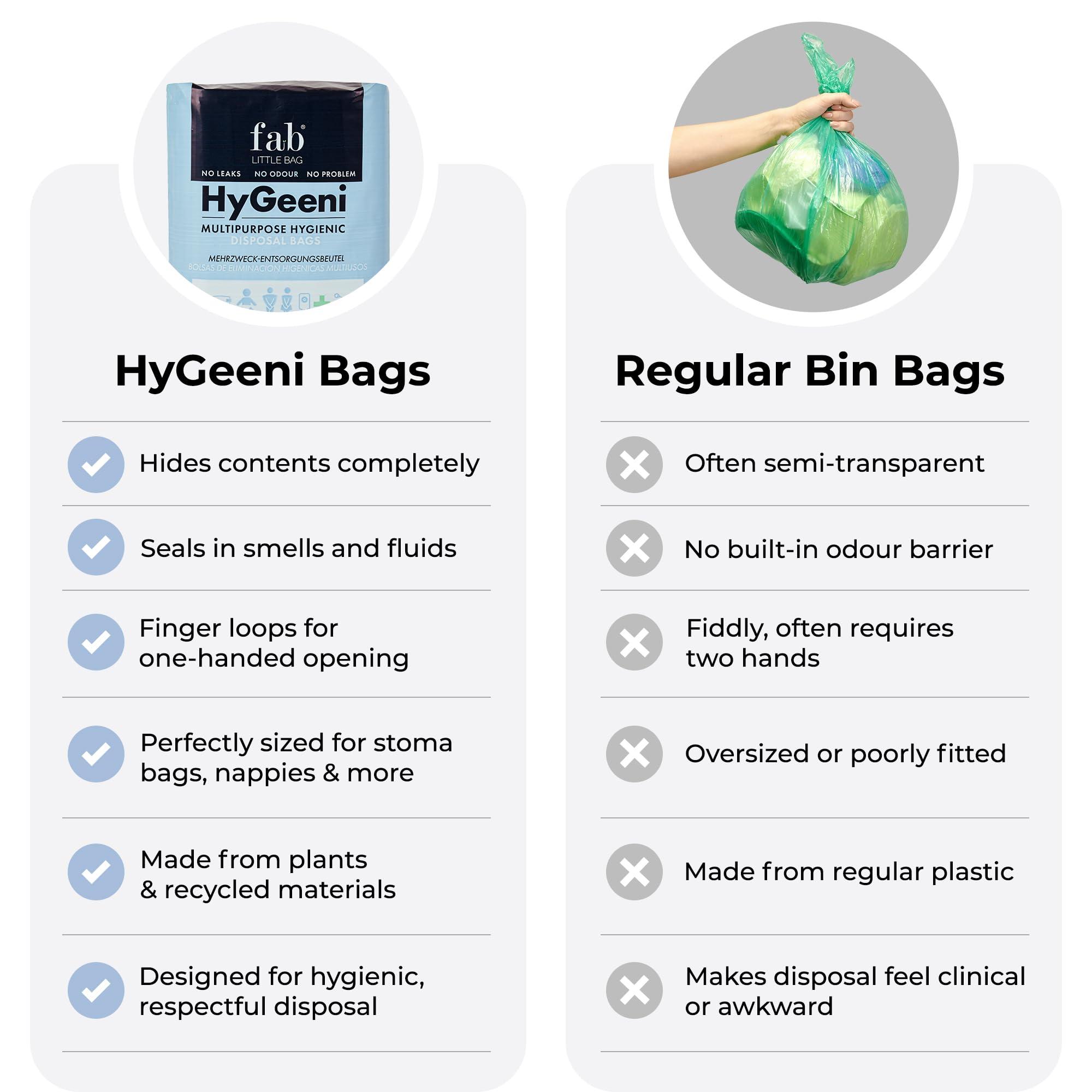 Fab Little Bag Fab Little Bag HyGeeni Disposal Bags for Nappies, Incontinence Pads, Ostomy & Catheter Bags - Prevents Odours, No Mess, Eco-Friendly, Pack of 50 Bags