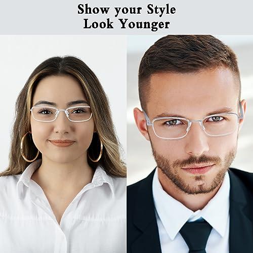 SACHIN Blue Light Blocking Reading Glasses for Men Women Half Frame Metal Eyeglasses with Spring Hinge Anti Computer Glare Anti Eyestrain Lightweight Semi Rimless Readers Silver 3.0