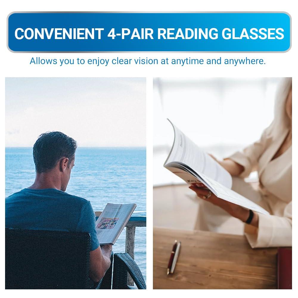LUFF LUFF 4PCS Anti-Blu-Ray Reading Glasses Uv400,Sun Readers With Spring Hinges(0.0X)