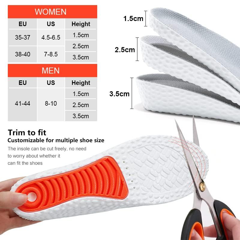 YURRUON Height Increase Insole Elastic Shock Absorbing Sports Shoe Insoles, Heel Lift Inserts Elevator Insoles for Men & Women