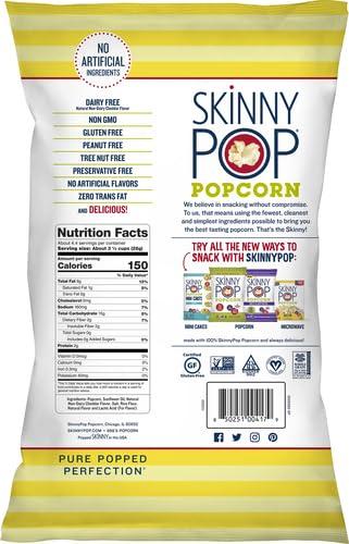 SkinnyPop SkinnyPop White Cheddar Popcorn, 4.4oz Grocery Sized Bag, Skinny Pop, Healthy Popcorn Snacks, Gluten Free (Pack of 4)