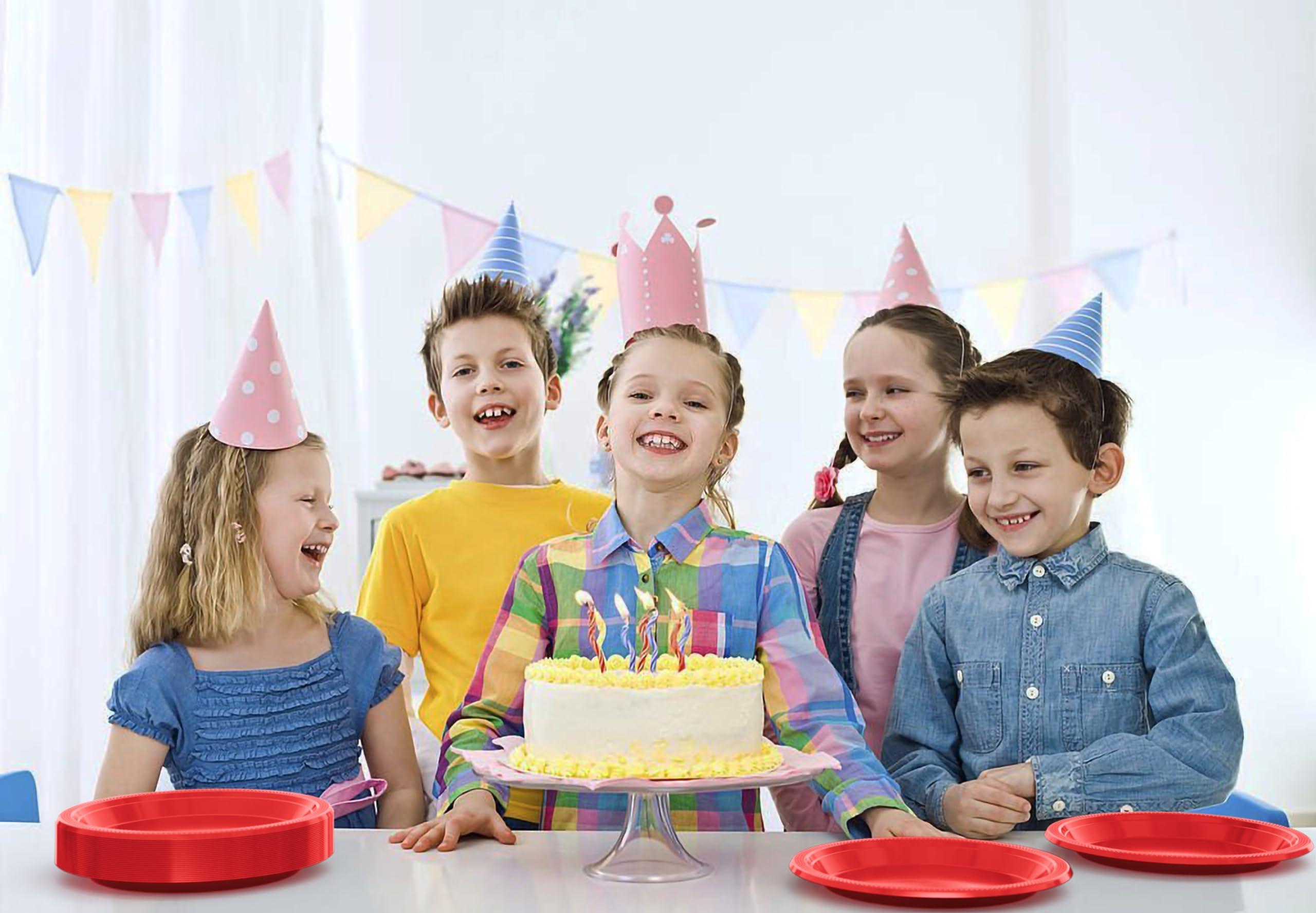 Exquisite Exquisite Red Plastic Plates Disposable 10\" Plastic Dinner Plates 100 Pcs Red Disposable Plates Plastic Plates For Party Plates Disposable Heavy Duty 350 GSM Red Plates For Party.