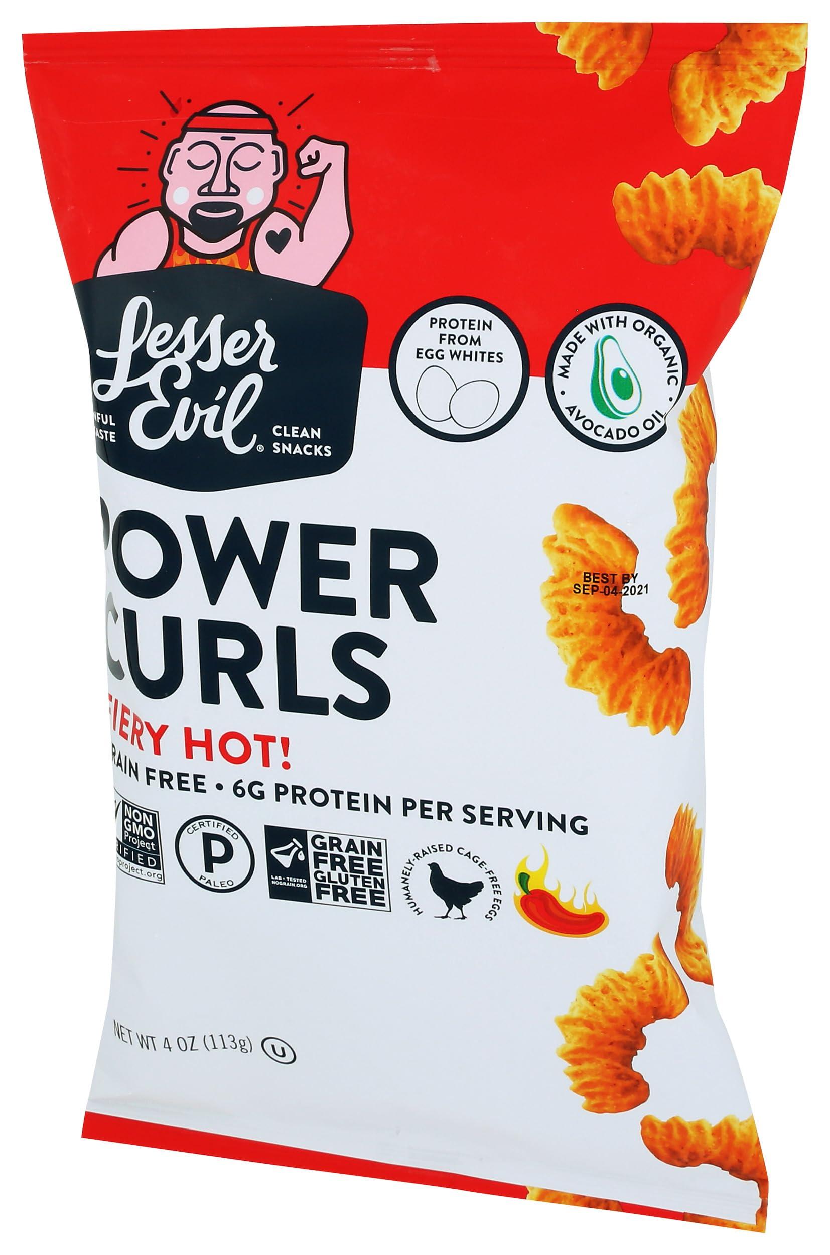 Lesserevil Lesser Evil Fiery Hot Flavored Organic Power Curls, Grain Free, Gluten Free, 4 Ounces (Pack Of 9)