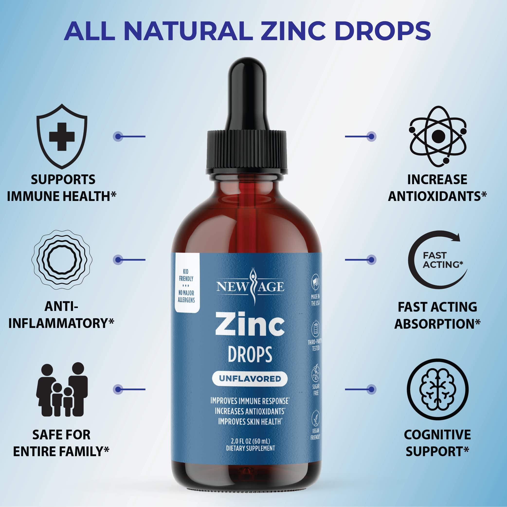 NEW AGE Liquid Zinc Drops for Adults & Kids by NEW AGE, Zinc Sulfate for Immune Support, Vegan, Non-GMO & Gluten Free, 60 Day Supply, 2-Pack