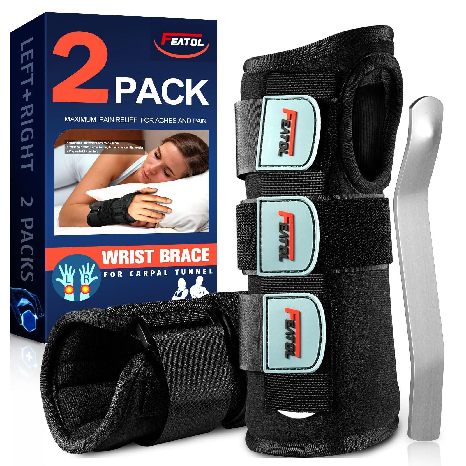 FEATOL FEATOL 2 Pack Wrist Brace for Carpal Tunnel Relief, Adjustable Wrist Support Brace with Metal Splints Both Hands, X-SmallArm Compression Hand Support for Arthritis, Tendonitis, Sprain, Injuries, Wrist Pain,Right and Left