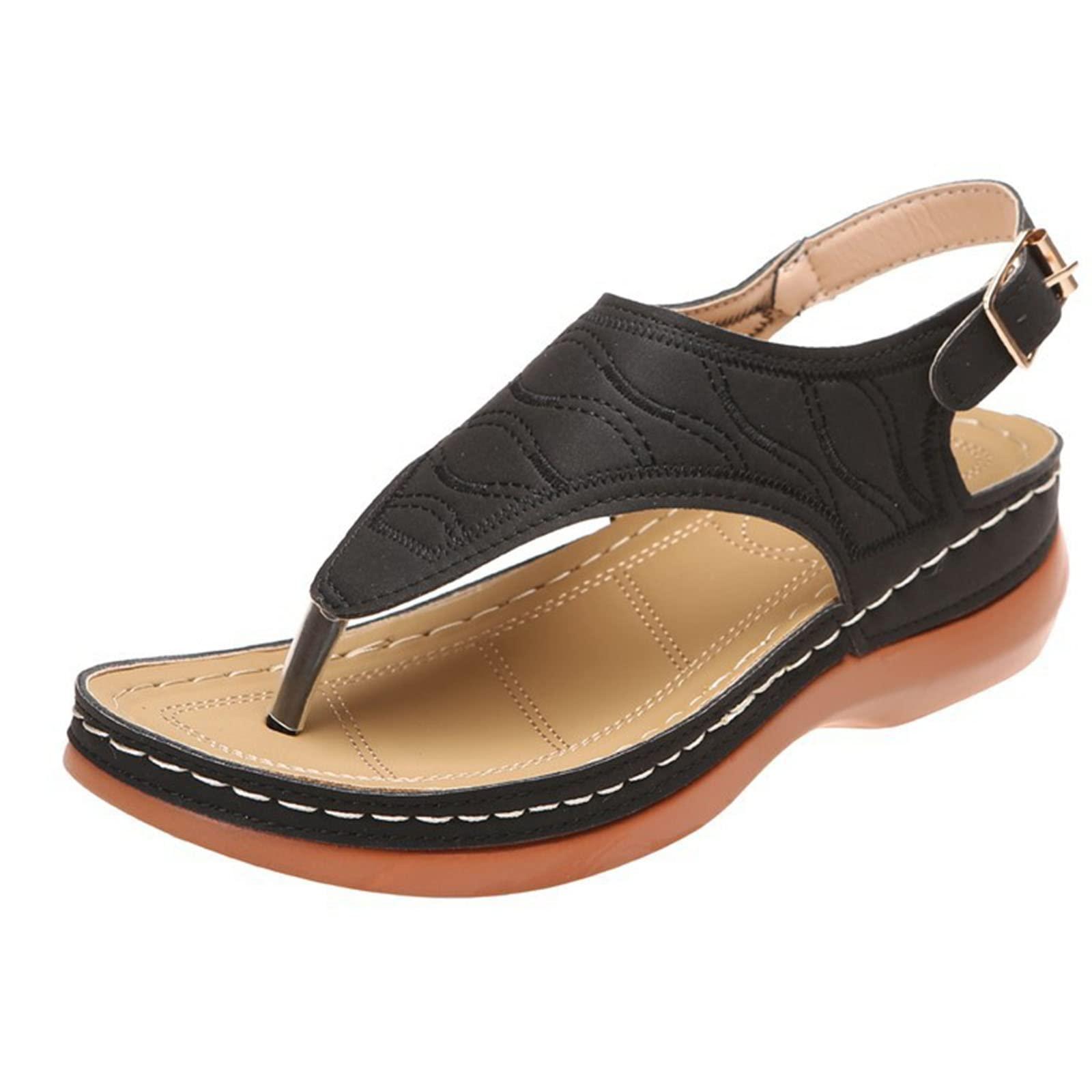SZTEE Orthopedic Wedge Sandals for Women Plantar Fasciitis Sandals for Flat Feet Soft Footbed Arch-Support Sandals (Color : Black, Size : 6 US)