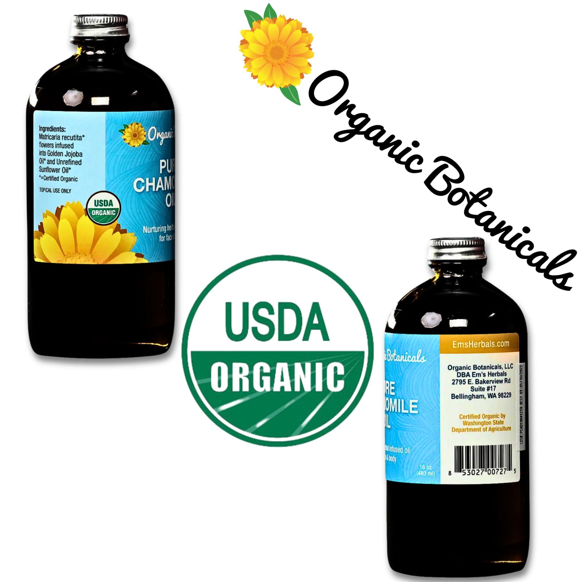 Em's Herbals Organic Botanicals Pure Organic Chamomile Oil - USDA Natural Premium Grade for Body, Skin, Face, Hair & Massage Therapy - Relaxing, Bath, & DIY (16 oz)