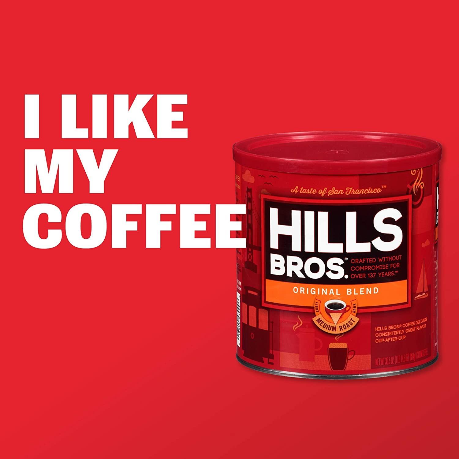 Hills Bros Hills Bros Original Mild Blend Ground Coffee, Light Roast, Smooth and Balanced for a Rich Light Coffee Taste 30.5 Ounce (Pack of 8)