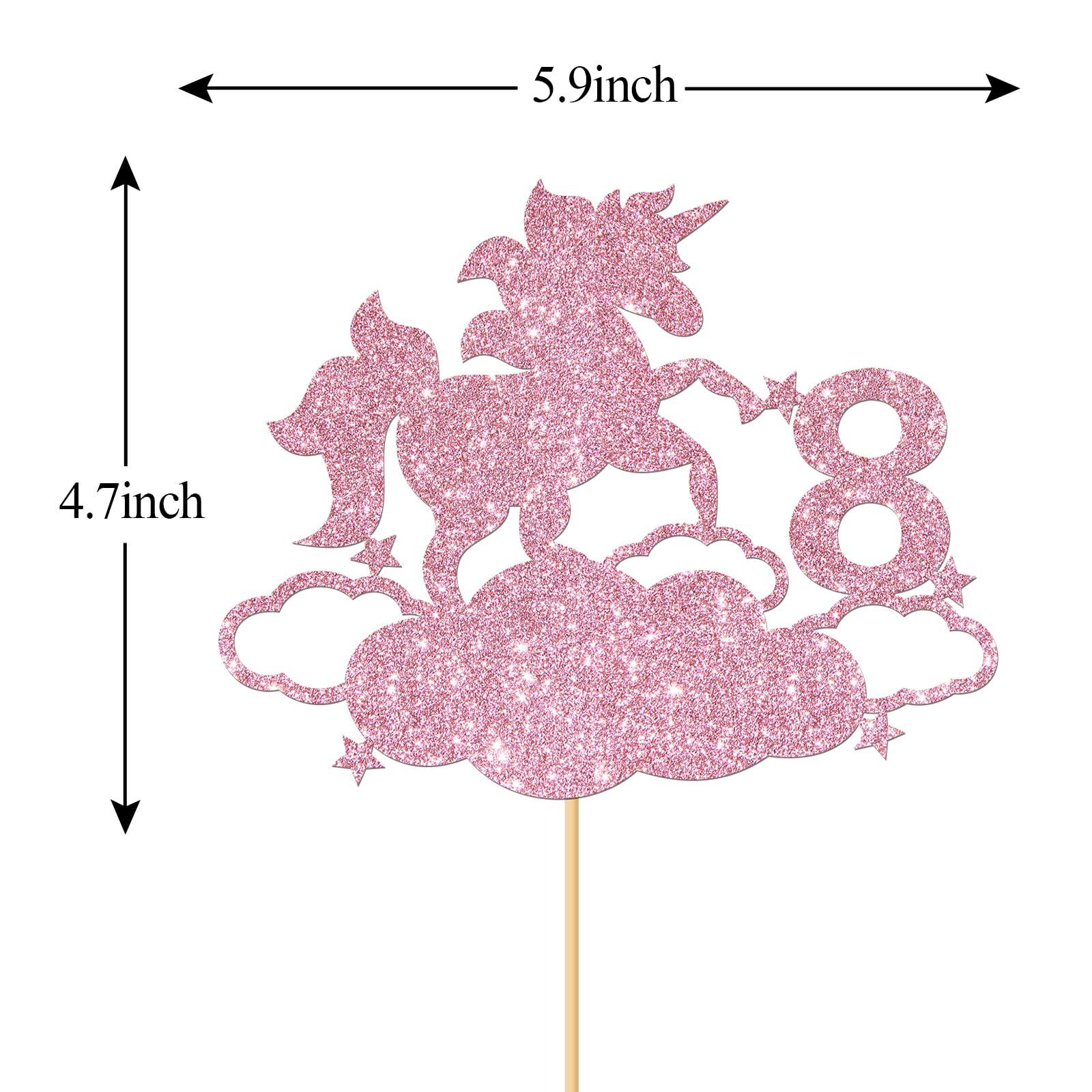 MonMon & Craft MonMon & Craft Unicorn 8th Birthday Cake Topper/Girls Children 8th Birthday Cake Docer/Unicorn 8th Anniversary Party Decorations - Pink Glitter