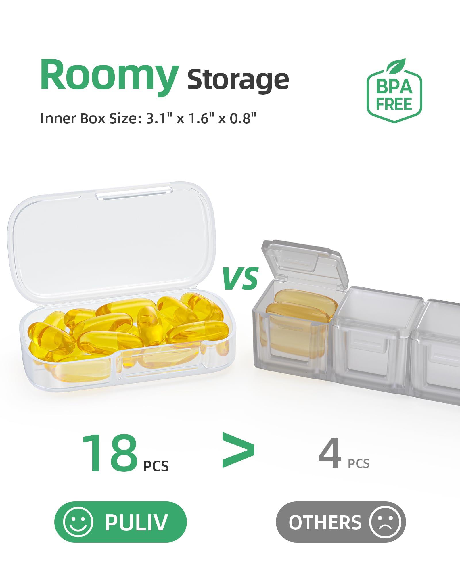 PULIV PULIV Pill Organizer with Large Capacity, Dual Protection Pill Box 7 Day, Arthritis Friendly Pill Case Easy to Open, Weekly Medicine Organizer for Vitamins, Medications, Fish Oils, Supplements (White)