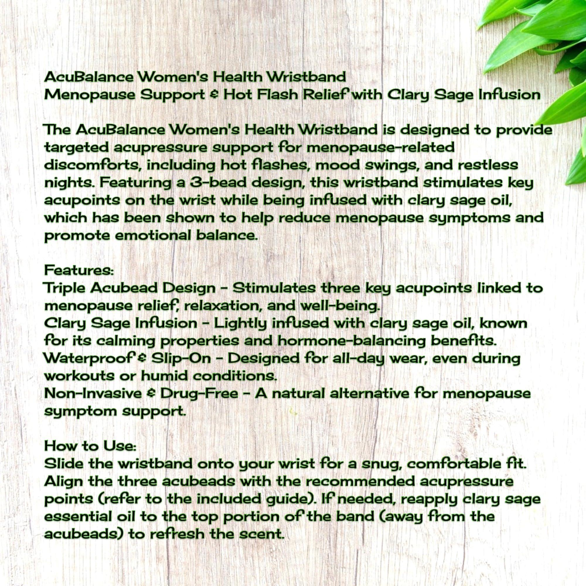 AcuBracelet Menopause Relief Bracelet  Natural Hot Flash, Night Sweats, Sleep Aid, Mood Support, with Clary Sage and Snap Technique (XLarge 9)