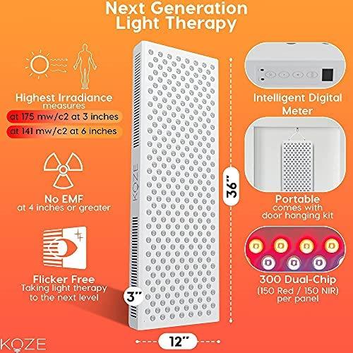 KOZE KOZE Red Light Therapy for Body 1500 watt - 300 Dual LEDs 660 & 850nm Red & Near Infrared NIR Light Therapy Device, Flicker Free No EMF, Clinical Grade Anti-Aging, Workout Recovery - X Series