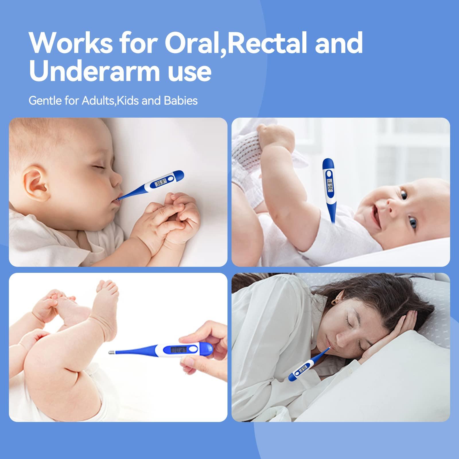 Berrcom Berrcom Digital Thermometer for Adults, Oral and Underarm Thermometer for Baby and Kids Medical Thermometer with Fever Alarm Rectal Thermometer with Soft Tips