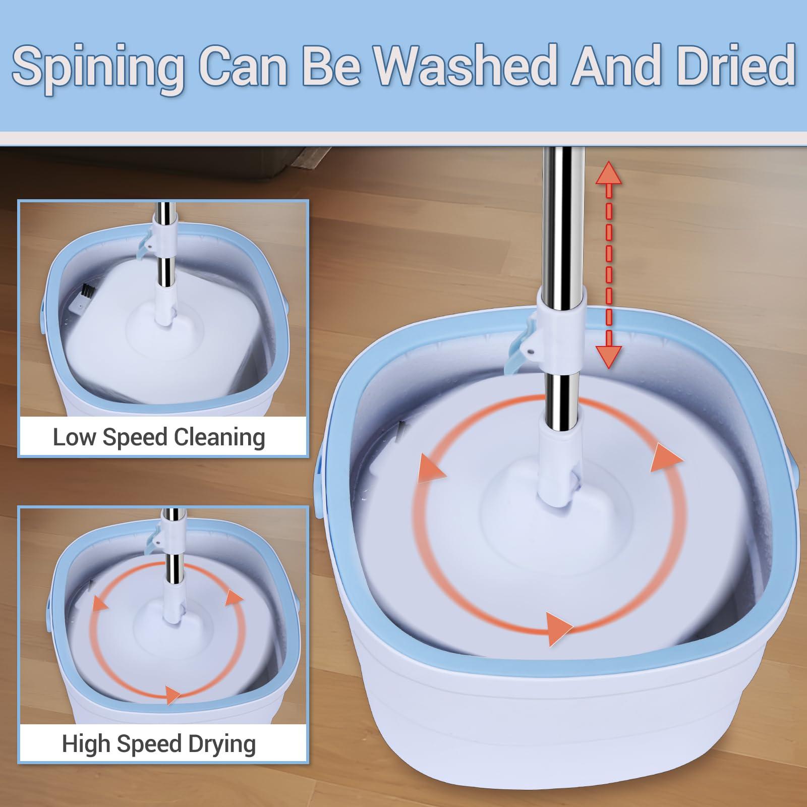 CIWEI Spin Mop, Mop and Bucket with Wringer Set for Home Cleaning Spinning Mops with Separate Dirty and Clean Water Wet and Dry Mop for Floors (Square Spin Mop, 3 Washable Microfiber Mop Pads)