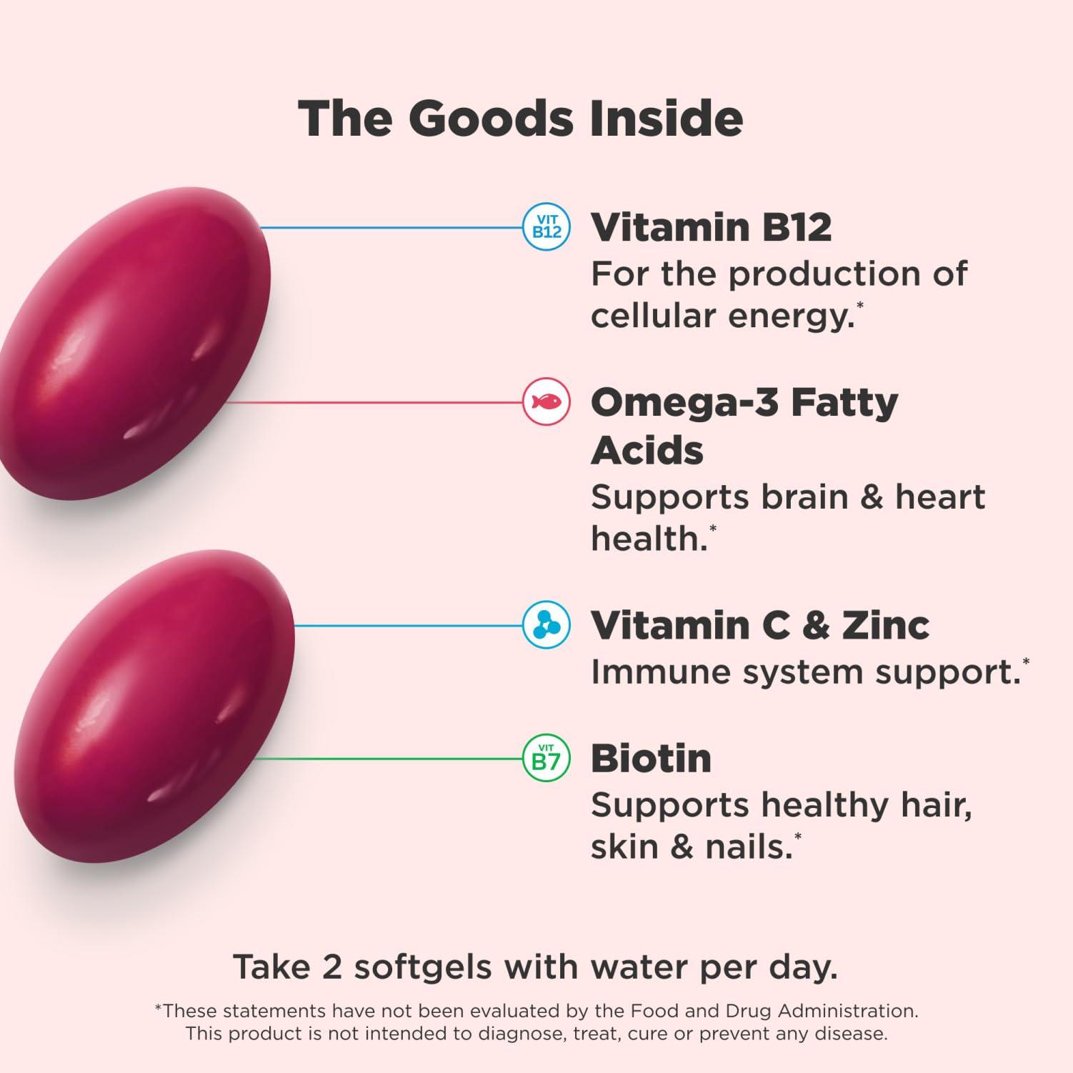 OLLY Olly Ultra Women\'s Multi Softgels, Overall Health and Immune Support, Omega-3s, Pink, 60 Count