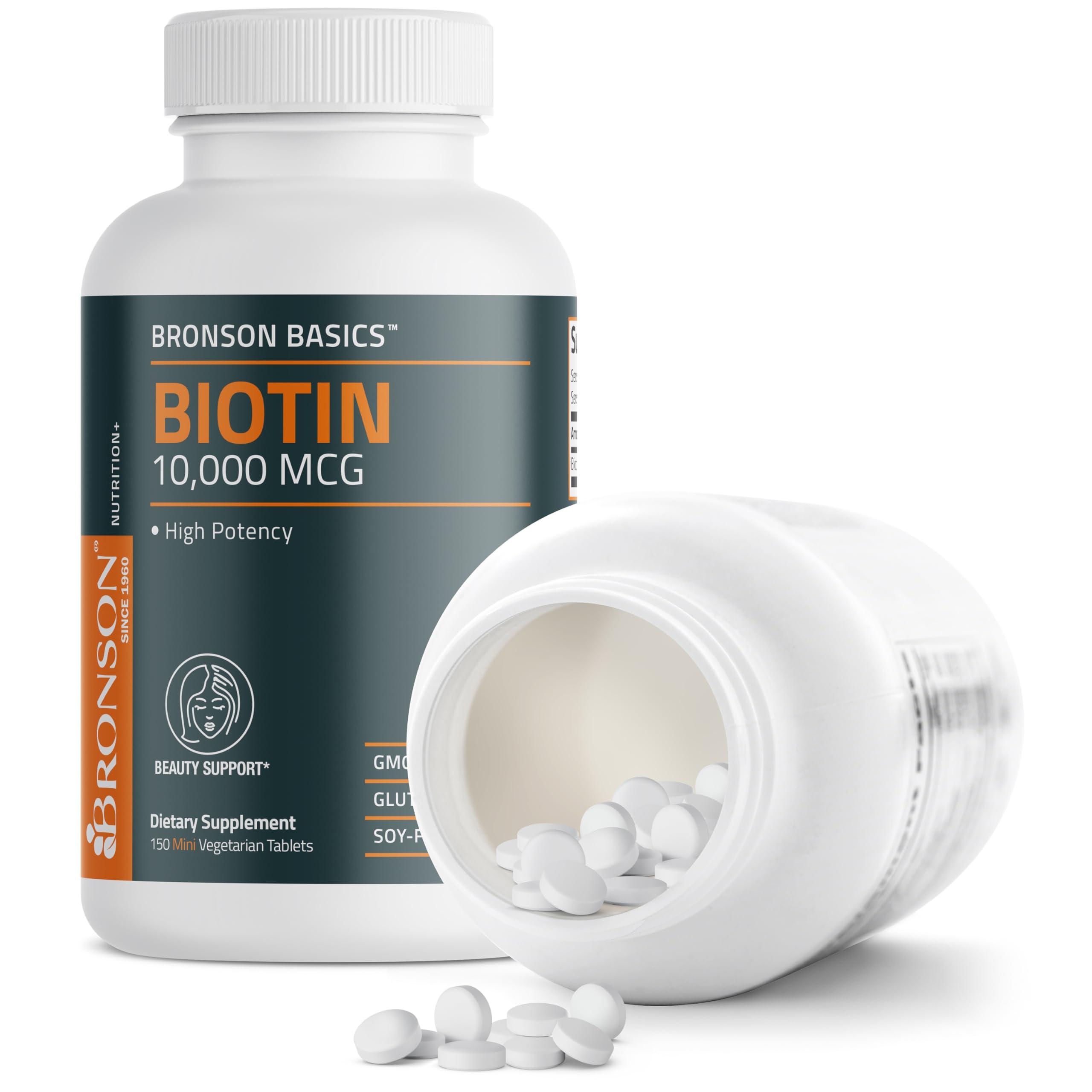 Bronson Bronson Biotin 10,000mcg, Supports Healthy Hair, Skin and Nails, Vegetarian, Non-GMO, 150 Tablets