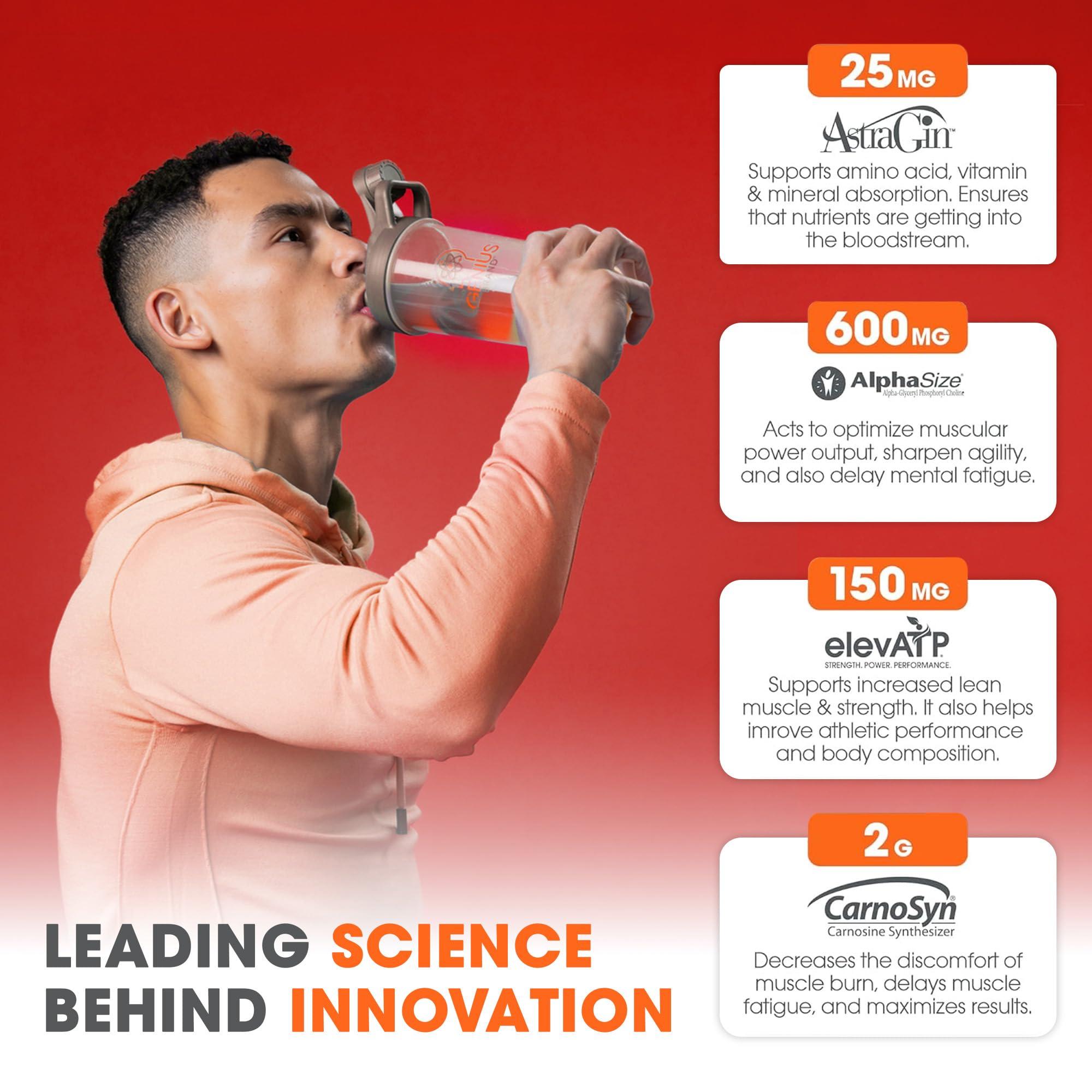 The Genius Brand Genius Energized Pre Workout Powder, Sour Cherry - Caffeine Free Pre-Workout Booster Supplement with Beta Alanine & Alpha GPC - No Artificial Sweetener or Dyes