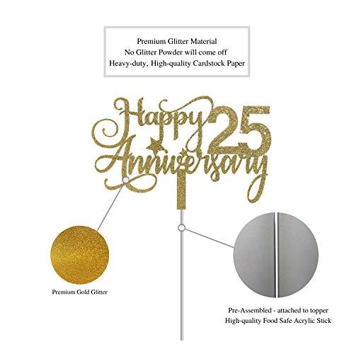 ALPHA K ALPHA K 25th Anniversary Cake Topper, 25th Wedding Anniversary Party Decoration with Premium Gold Glitter