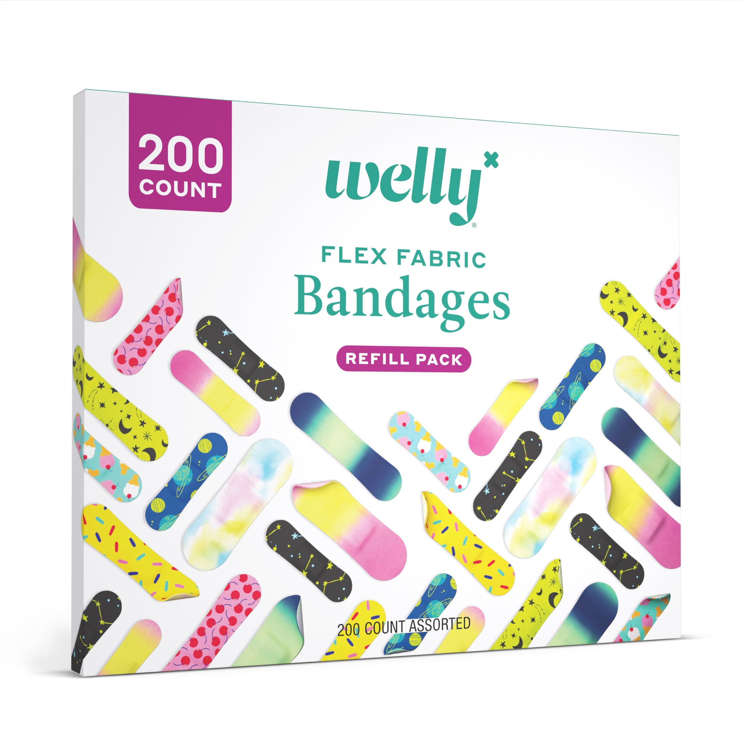 Welly Welly Bandage Refill Ready Pack | Adhesive Flexible Fabric Bandages | Bulk Assorted Shapes and Patterns for Minor Cuts, Scrapes, and Wounds - 200 Count