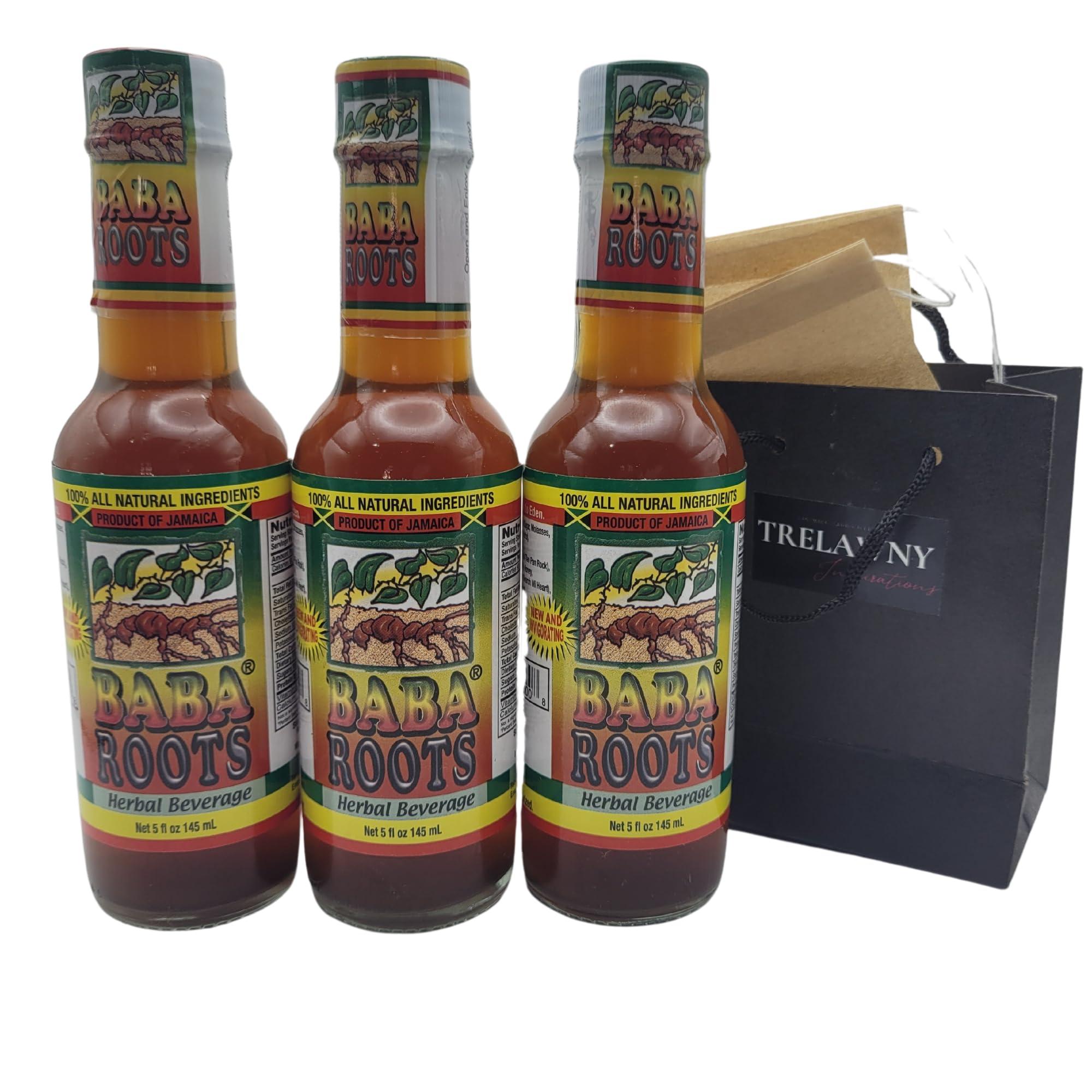 Trelawny Inspirations Jamaican Baba Roots Herbal Tonic-3 Pack(w/Restorative Tea from Trelawny Inspirations)- 100% Natural Roots- Jamaican Tonic- Chainy Root, Sarsaparilla,Tan Pon Rock,Strong Back, Raw Moon,Medina- Jamaican Baba Roots, Jamaican Roots Wine