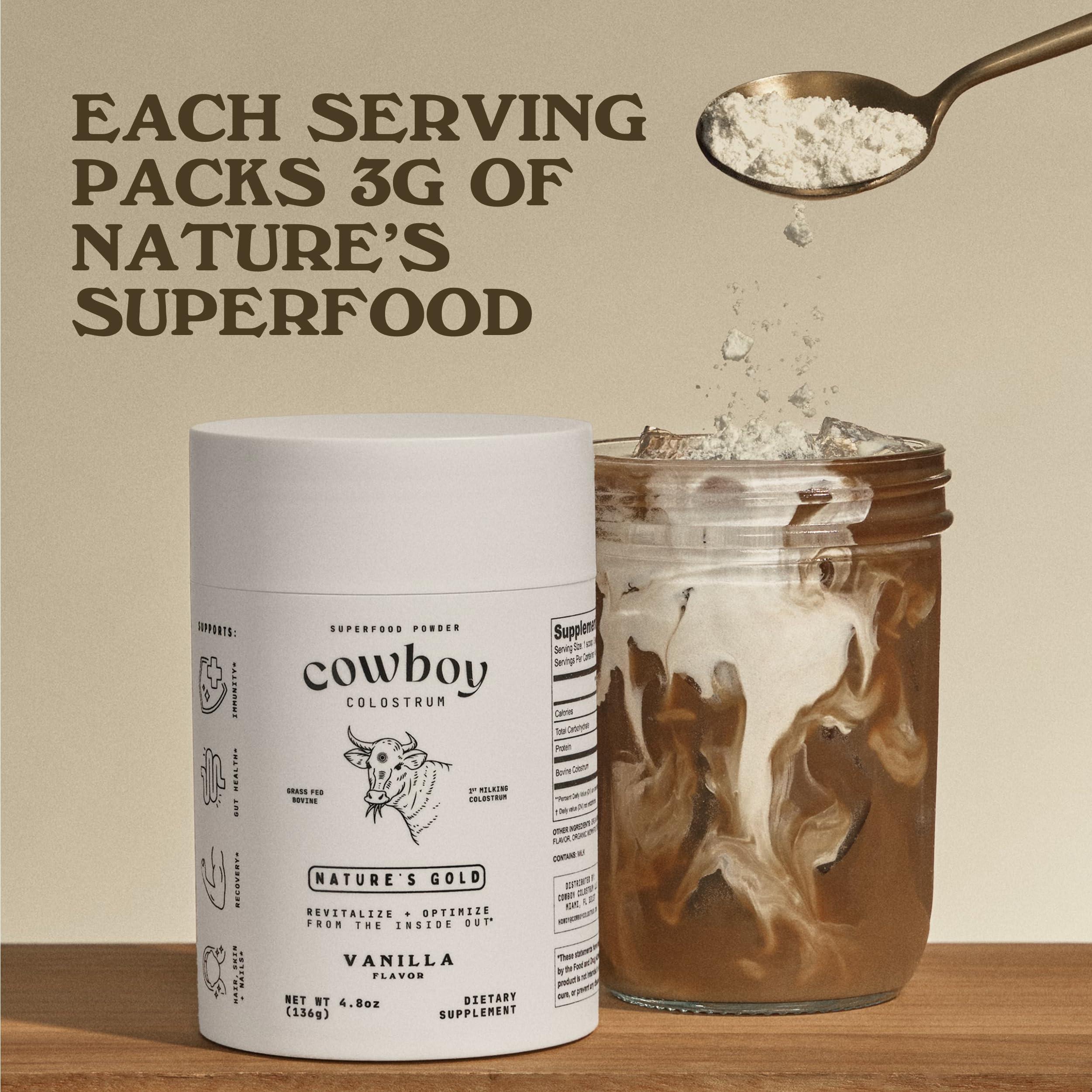 COWBOY COLOSTRUM COWBOY COLOSTRUM - Bovine Colostrum Powder - The Exclusive 1st Milking Whole Colostrum - Grass Fed Colostrum Supplement for Gut Health, Immunity, Skin & Hair. Non-GMO (Unflavored, 40 Servings)