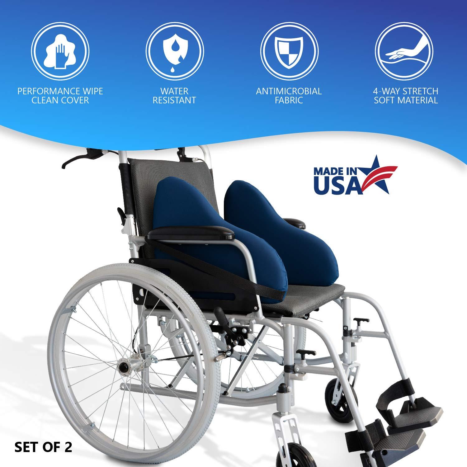 NYOrtho NYOrtho Wheelchair Lateral Support - L-Shape Padded Lateral Support Cushion with High-Performance Stretch Fabric Cover and Reversible Elastic Bands - Contoured Wheelchair Cushion for Better Posture