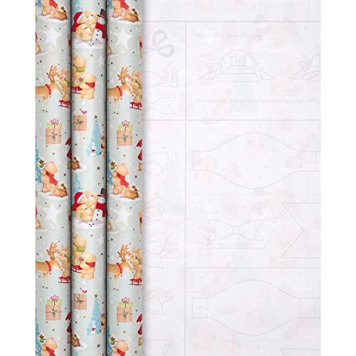 Hallmark Hallmark Forever Friends Christmas Wrapping Paper and Gift Tag Bundle - 3 Rolls of Paper in 1 Design with 3 Packs of 5 Gift Tags