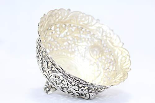 Rajasthan Gems Rajasthan Gems Handmade Dish Bowl Oxidized 925 Sterling Solid Silver India Hand Engraved F