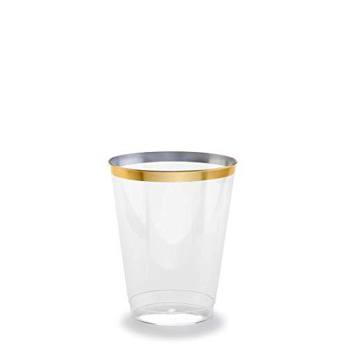 OCCASIONS FINEST PLASTIC TABLEWARE " OCCASIONS " 200 Piece Wedding Party Disposable Plastic tumblers Cups (10 Oz, Clear & Gold Rimmed Tumbler)