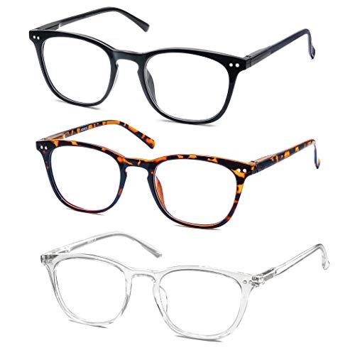 HAPJOYS HAPJOYS Reading Glasses Women Men Stylish Readers 4.0 Lightweight Frame Glasses for Reading 3 Pack Black/Tortoise/Clear