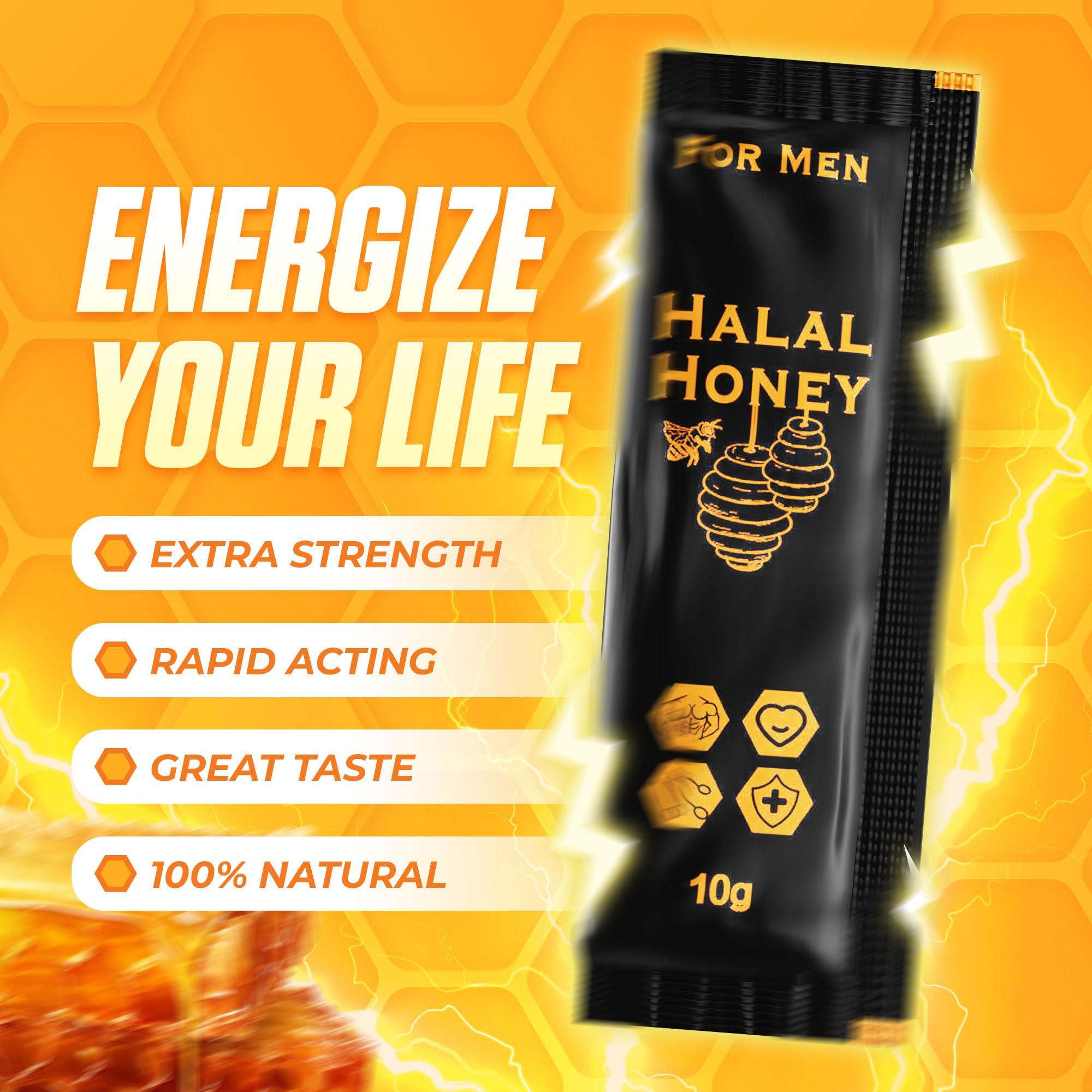 Halal Honey Halal Honey Extra Strength For Men Raw Organic Honey with Premium Natural Royal Jelly Bee Pollen & 100% Pure (Large Pack of 24 Honey Packets)
