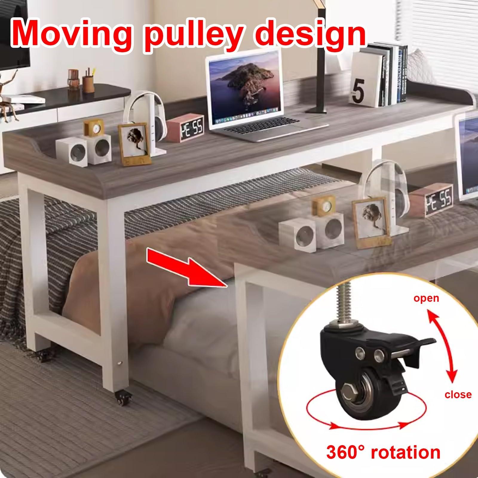 LJFDXD Overbed Table with Wheels, Queen Size Mobile Bed Desk, Standing Workstation Laptop Cart, Dining Bar Table or Rolling Over Bed Table, with Heavy Duty Metal Leg (Color : Black Frame-D, Size : 140x40x8