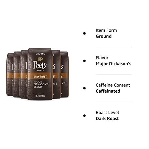 Peet's Coffee Peet\'s Coffee, Dark Roast Ground Coffee - Major Dickason\'s Blend 63 Ounces (6 Bags of 10.5 Ounces)