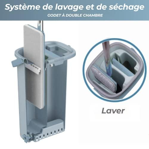 Easy Gleam EasyGleam Blue Mop and Bucket Set. Microfibre Flat Mop with Stainless Steel Handle, Innovative Twin Chamber Bucket for Wet & Dry use. 4 Reusable Pads Supplied, Suitable for All Floor Types