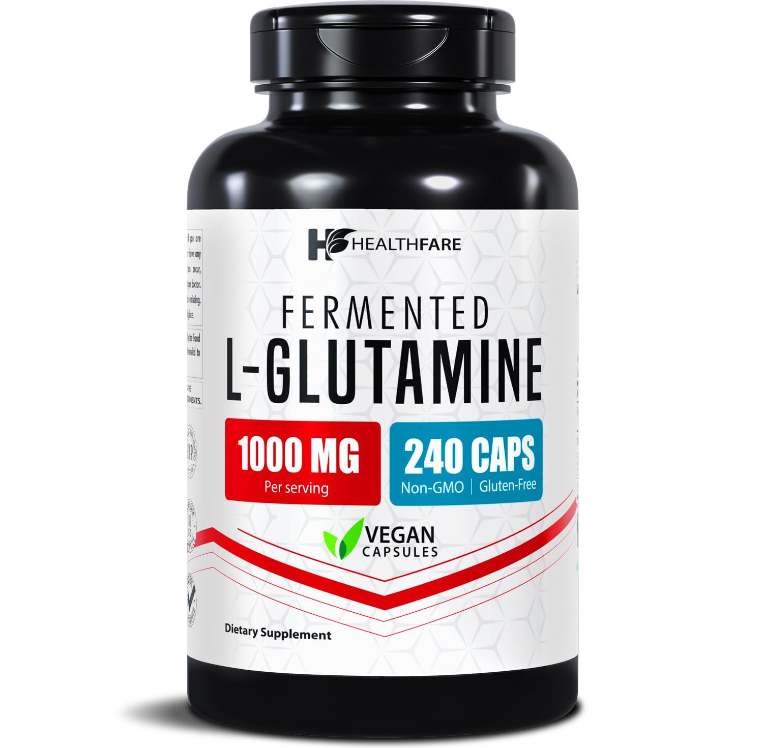 Healthfare HealthFare L-Glutamine 1000mg Capsules | 240 Capsules | Amino Acid Fuel for Gut & Muscle Health | Non-GMO | Gluten-Free | Support for Recovery & Wellness | Made in The USA