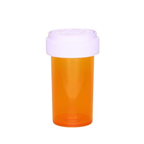The Plastic Lab 12 Dram Plastic Pill Bottles with Child-Resistant Cap (pack of 275 bottles) , Amber Reversible Cap Prescription Vials , Plastic Medicine Containers, Push Down and Turn - Airtight Pharmacy Pill Bottles