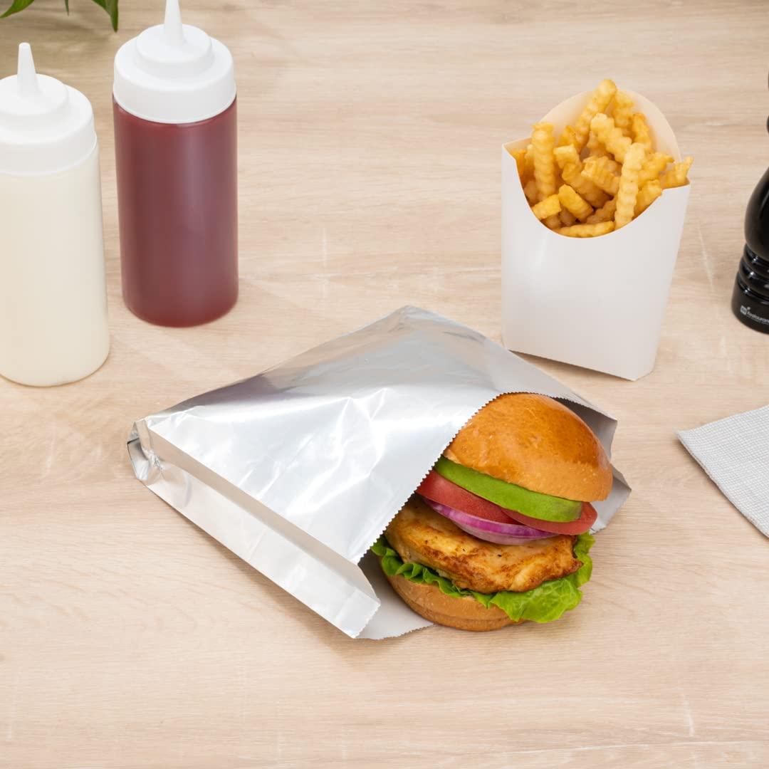 Restaurantware Restaurantware Bag Tek 7.9 x 1.7 x 7.9 Inch Foil Lined Bags 100 Greaseproof Foil Food Wrappers - Freezable Non-Vented Silver Foil Paper Hot Sandwich Bags Keeps Food Warm For Hot And Cold Foods