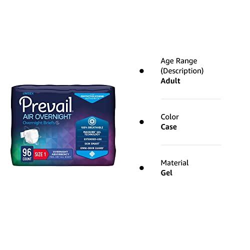 Prevail Prevail AIR Overnight Incontinence Briefs - Unisex Adult Incontinence Briefs with Tabs - Disposable Adult Diaper for Men& Women - Overnight Absorbency - Size 1, 80 Count (4 Packs of 20)