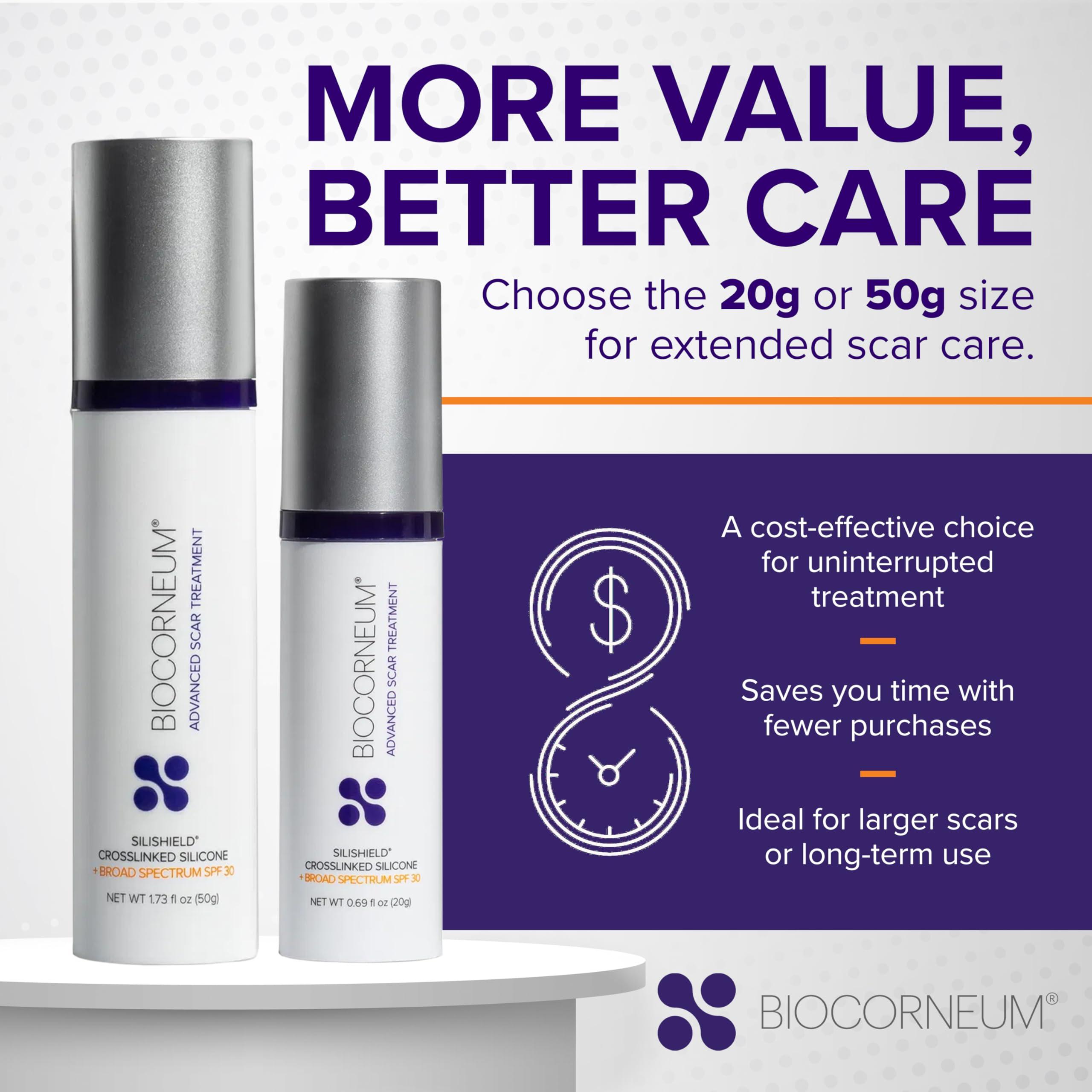 BIOCORNEUM Advanced Scar Treatment with Silishield & SPF 30 50g  Made in the USA, Fast-Drying, Water-Resistant Silicone Scar Gel - Surgeon Recommended for New & Old Scars - Suitable for Children Over 6 Months