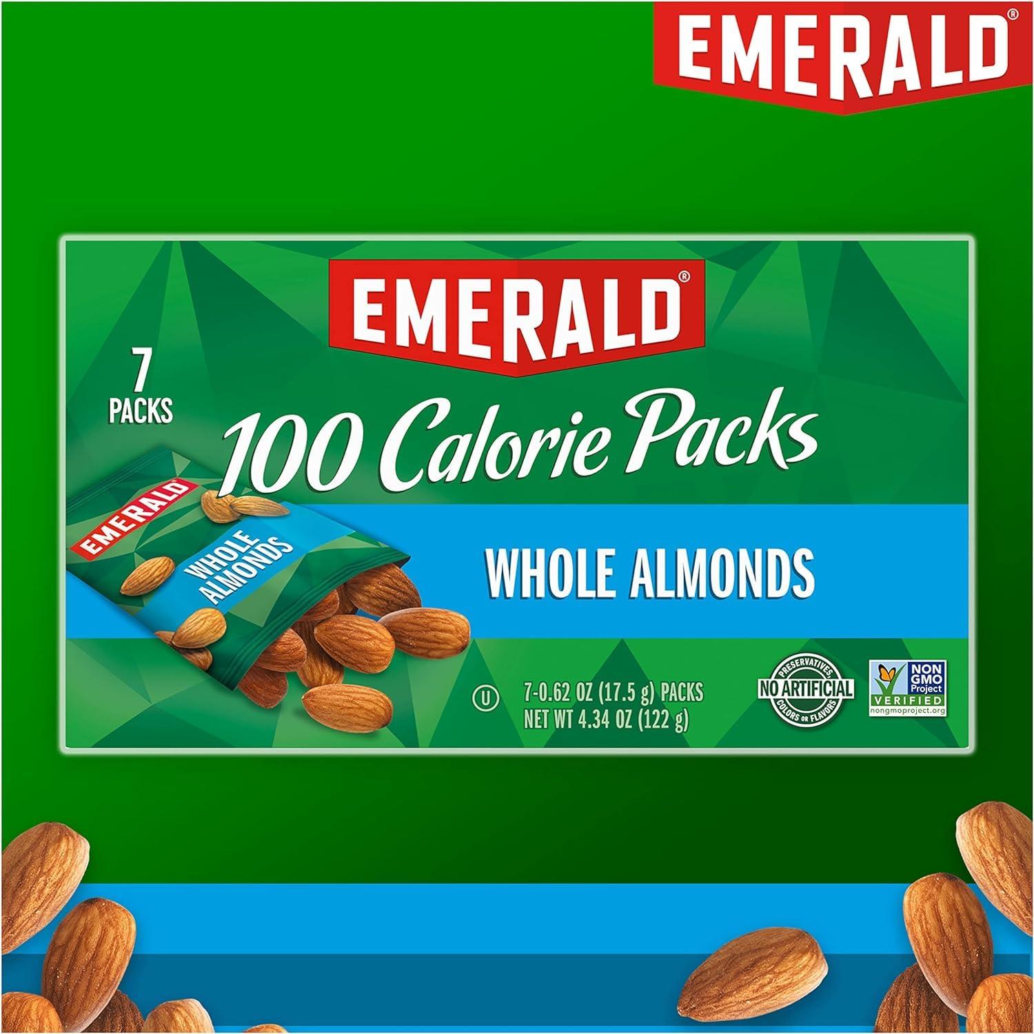 Emerald Emerald Nuts Whole Almonds, 100-Calorie Individual Packs 7CT, 4.34 Oz (Pack of 2)