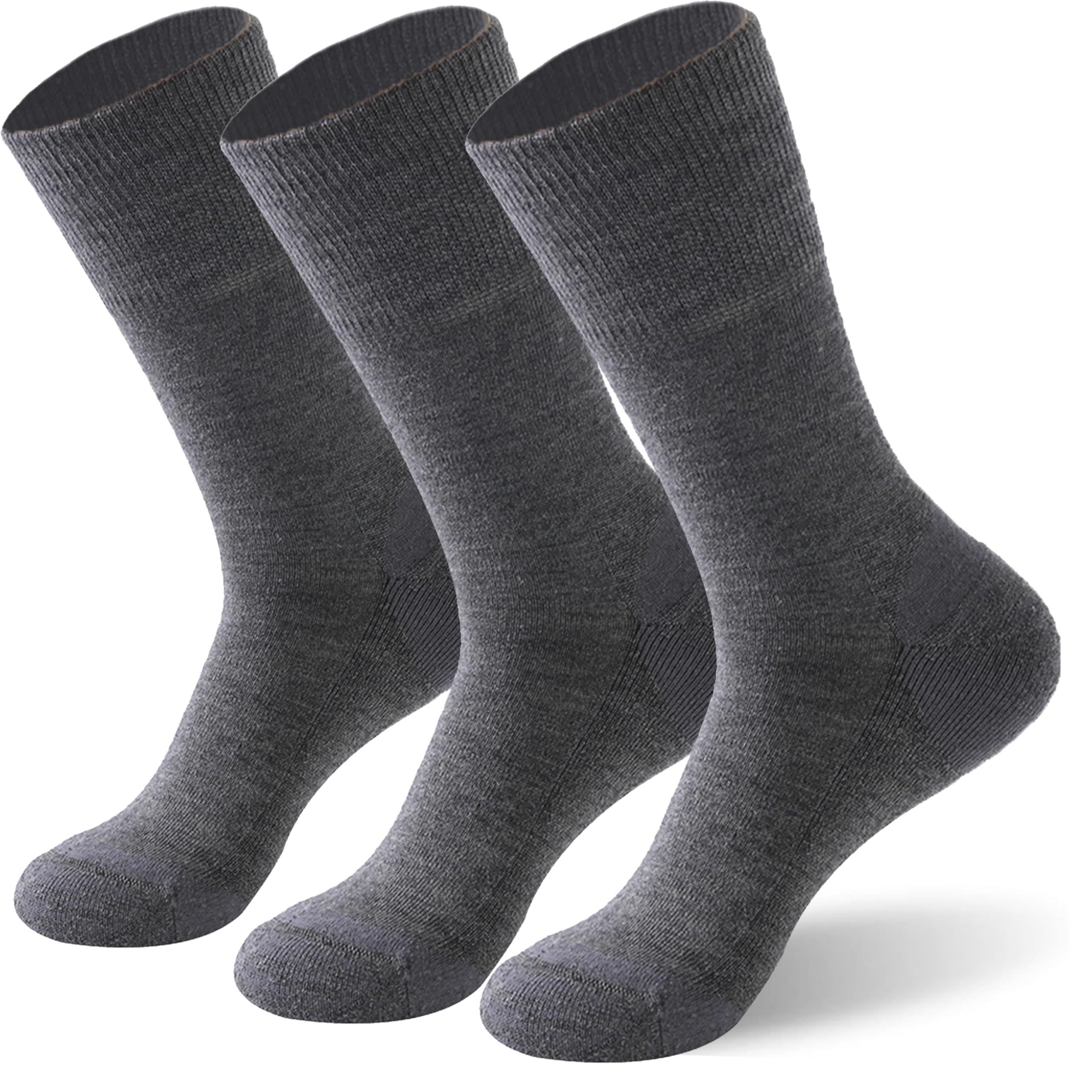Forcool Forcool Merino Wool Crew Diabetic Men Women Non Binding Wide Loose Top Cushioned Sole Diabetic Dress Socks, Large 3 Pairs Dark Gray