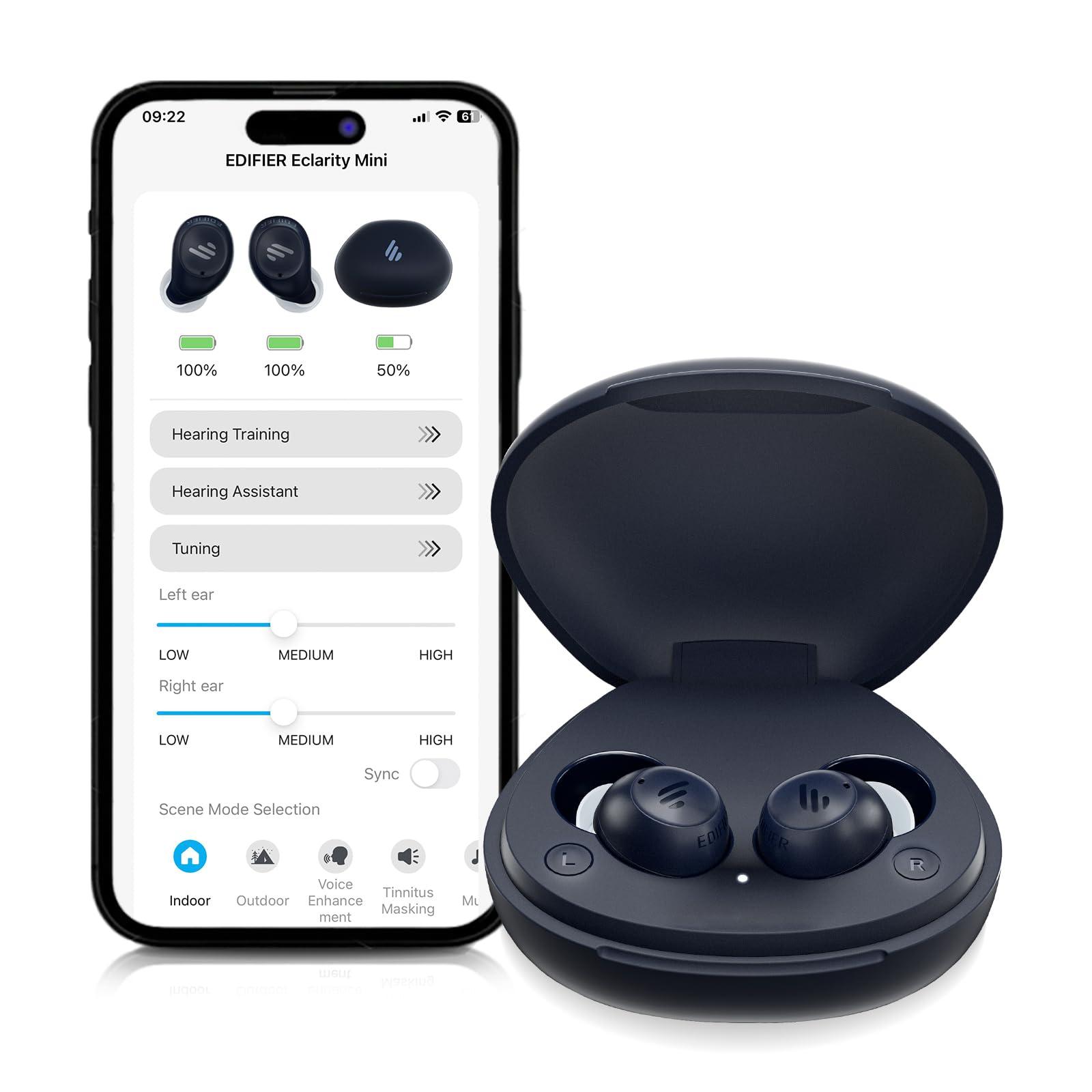 Edifier Edifier Mini Hearing Aids, Bluetooth Hearing Aids for Seniors, Rechargeable OTC Smart Hearing Aid with Noise Cancellation, Comfortable Fit and Nearly Invisible, App Control, Superior Sound Quality