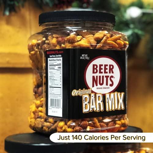 BEER NUTS BEER NUTS Original Bar Mix - Pretzels, Cheese Stix, Sesame Stix, Insane Grain - 26oz Resealable Jar (Pack of 2)